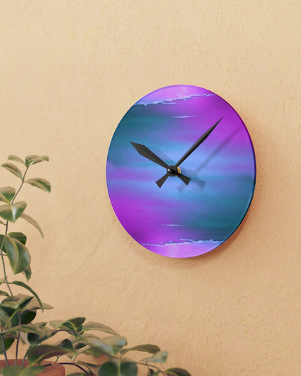 Dark Blue Green Sea Purple Fog Acrylic Round Wall Clock, 8" x 8"