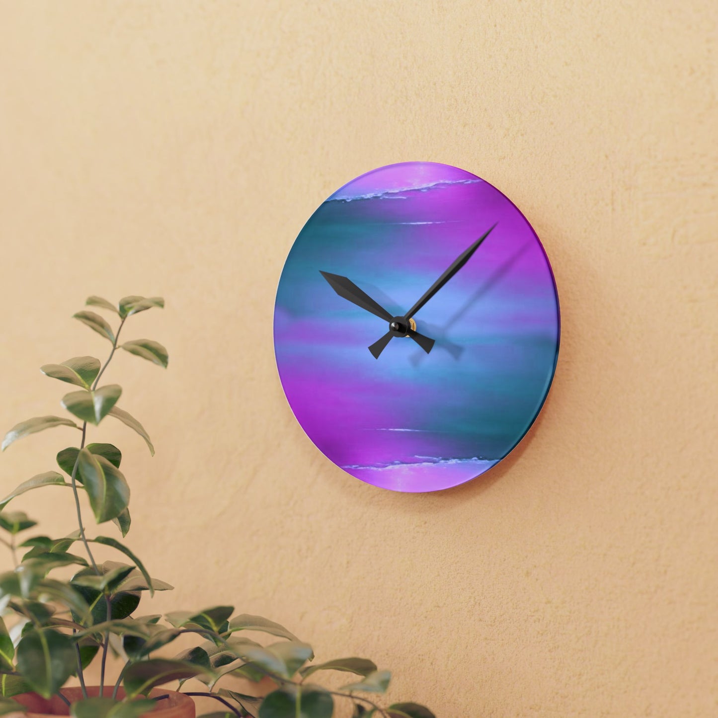 Dark Blue Green Sea Purple Fog Acrylic Round Wall Clock, 8" x 8"