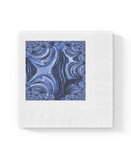 Uzi Spiral Deep Blue Pastel White Coined Napkins, 4.8" x 4.8"