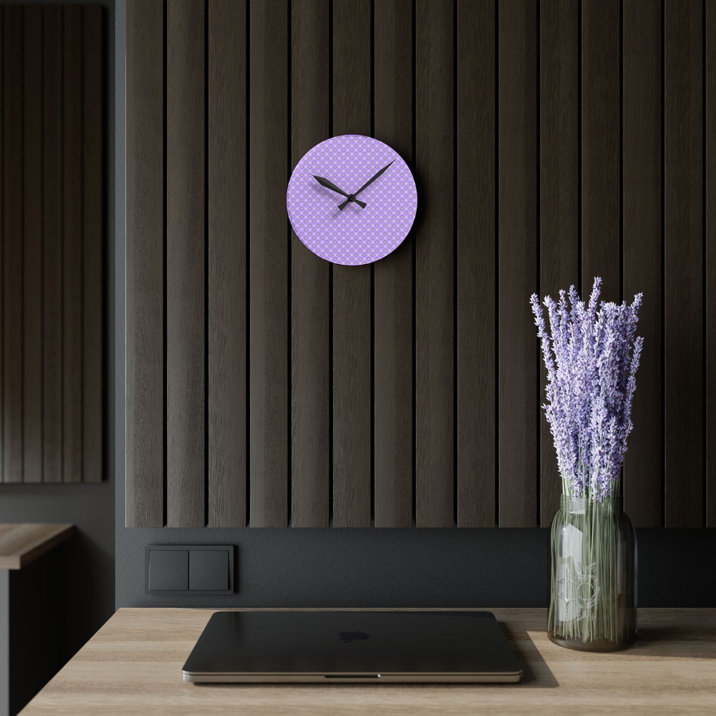 Lavender Star-crossed Bodies Acrylic Round Wall Clock, 8" x 8"
