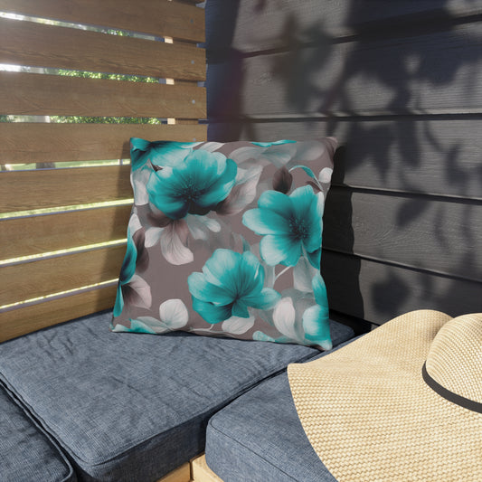 Tif Green Gray Floral Bunch Outdoor Pillow, 16" x 16"
