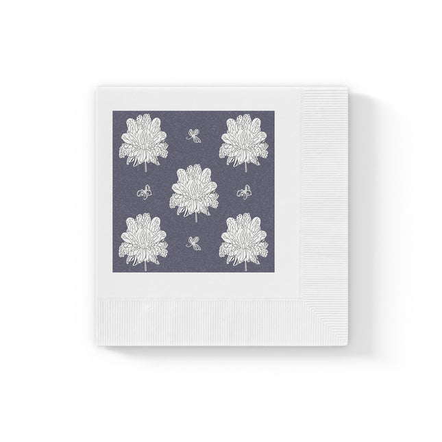 White Floral Butterflies White Coined Napkins, 4.8" x 4.8"