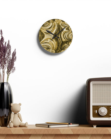 Uzi Spiral Light Brown Acrylic Round Wall Clock, 8" x 8"