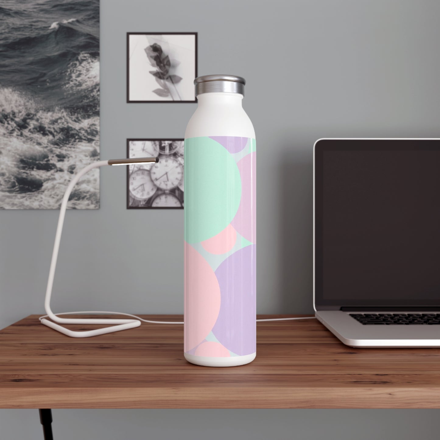 Pastel Peach and Soft Green Patches Slim Water Bottle, 20 oz White