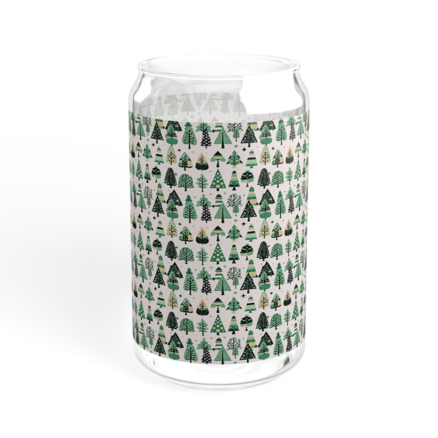 Mini Vintage Green Trees Sipper Glass, 16oz