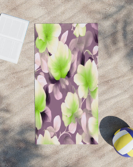 Lime Lavender Floral Bunch Beach Towel, 24" x 44"