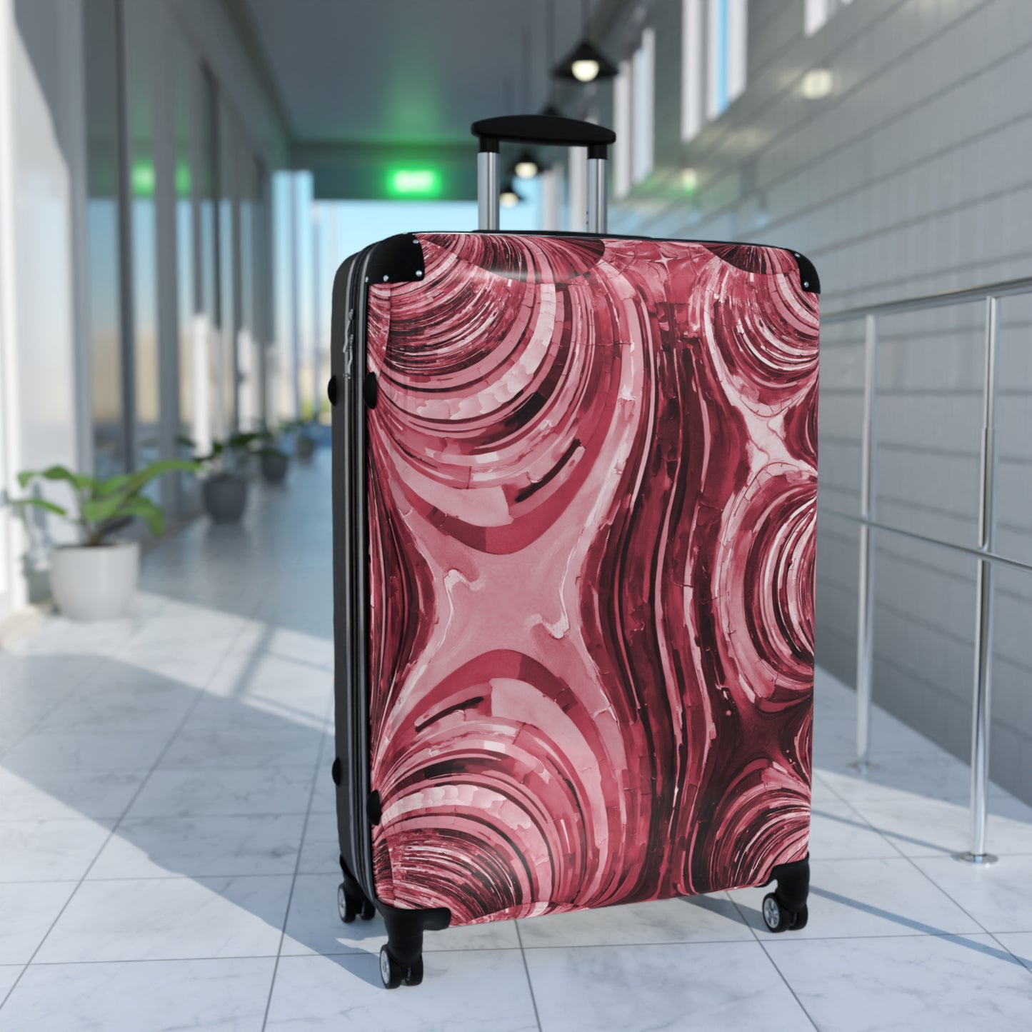 Uzi Spiral Ruby Large Suitcase with built in lock, 4 double-wheels, telescopic handle, and ABS back hard-shell