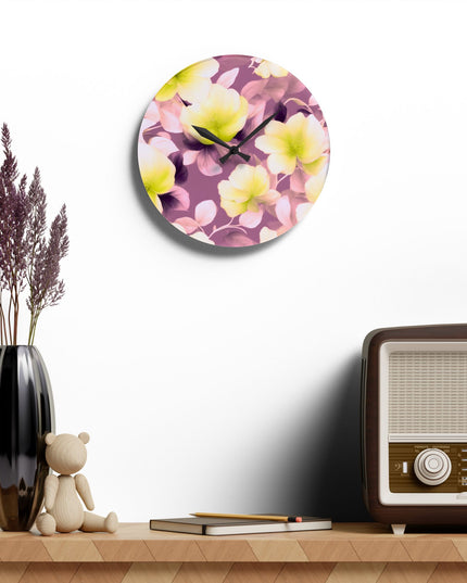 Lemon Blossom Floral Bunch Acrylic Wall Clock, Round or Square, 10.75" x 10.75"