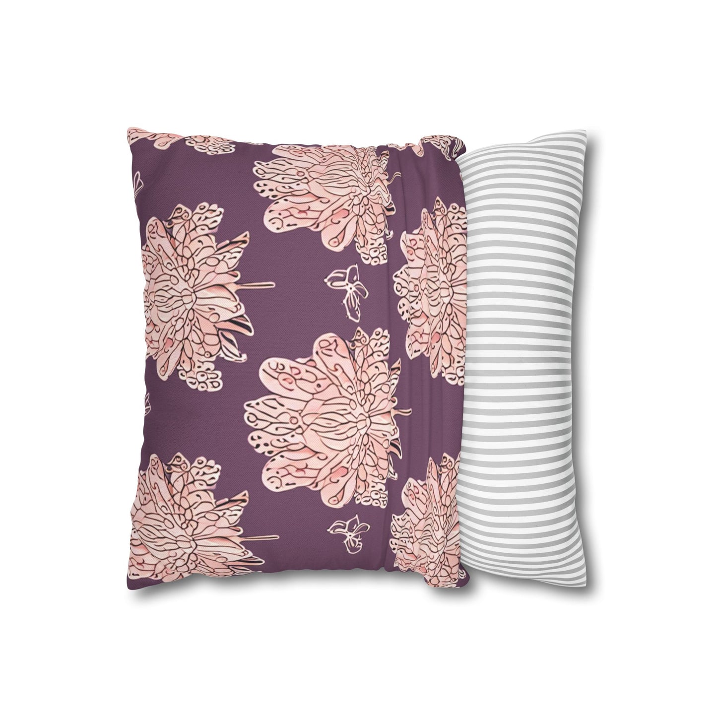 Pink Floral Butterflies Spun Polyester Square Pillowcase, 14" x 14"