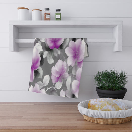 Purple Blossom Floral Bunch Tea Towels (cotton, poly), 18" x "30