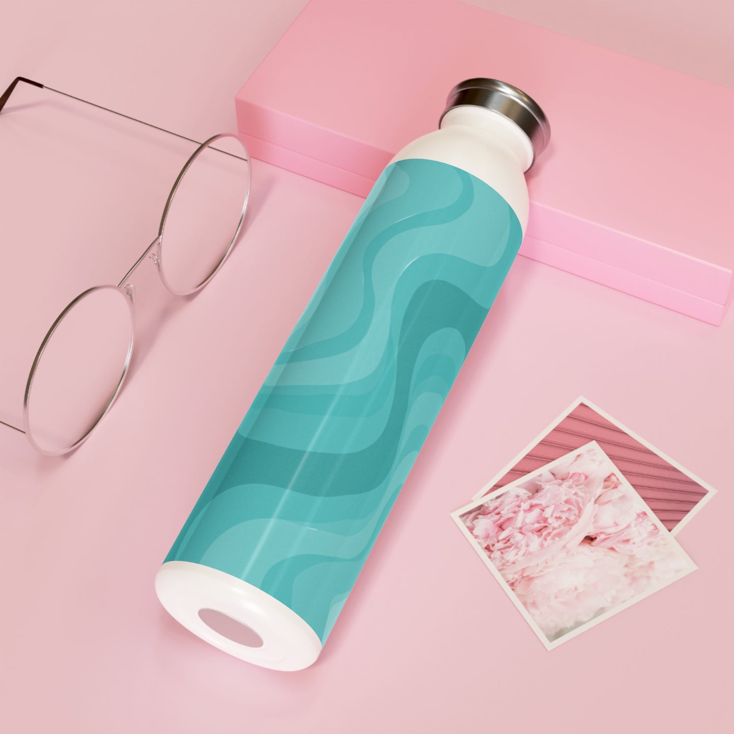 Tif Green Wavey Slim Water Bottle, 20 oz White