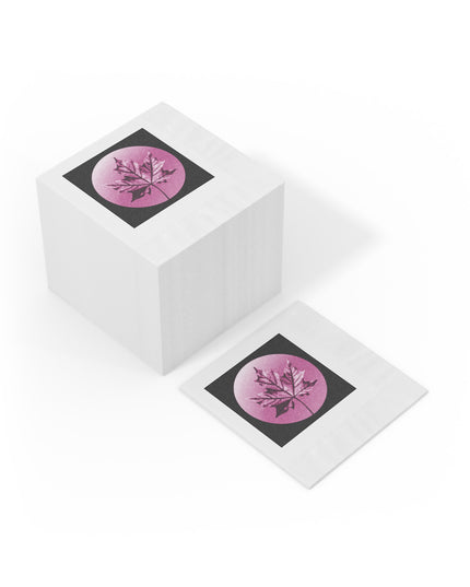 Magenta Maple Leaf White Coined Napkins, 4.8" x 4.8"