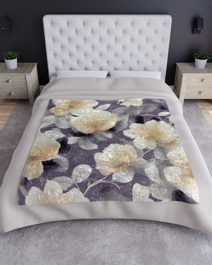 White Blush Floral Bunch Crushed Velvet Blanket, 50" x 60"