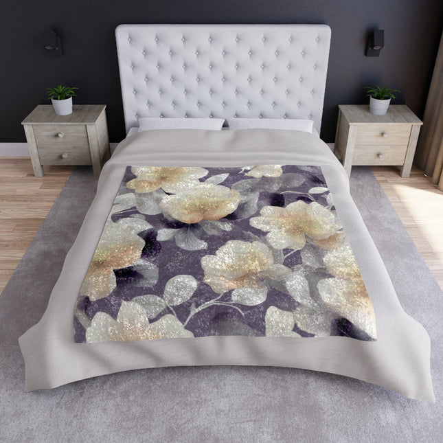 White Blush Floral Bunch Crushed Velvet Blanket, 50" x 60"