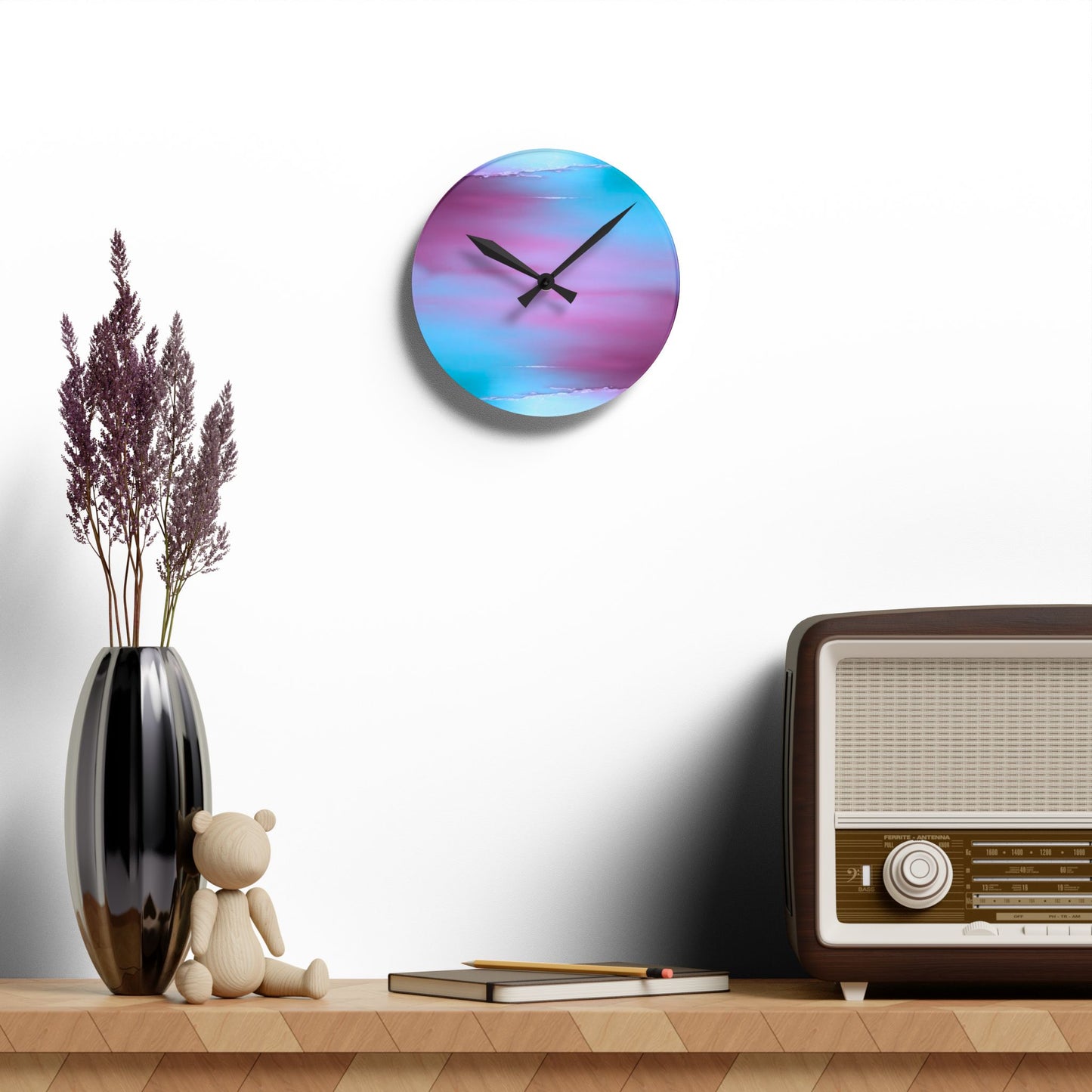 Wine Sea Blue Fog Acrylic Round Wall Clock, 8" x 8"