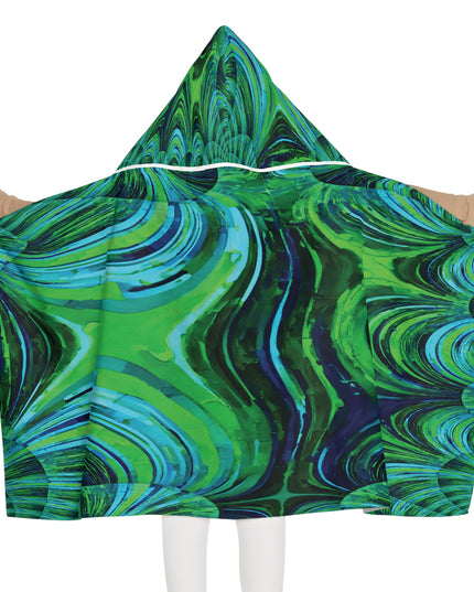 Uzi Spiral Blue Green Youth Hooded Towel, 24" x 48"