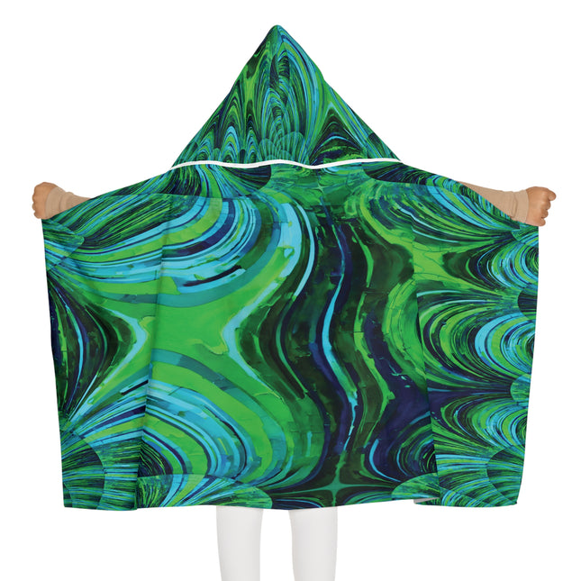 Uzi Spiral Blue Green Youth Hooded Towel, 24" x 48"