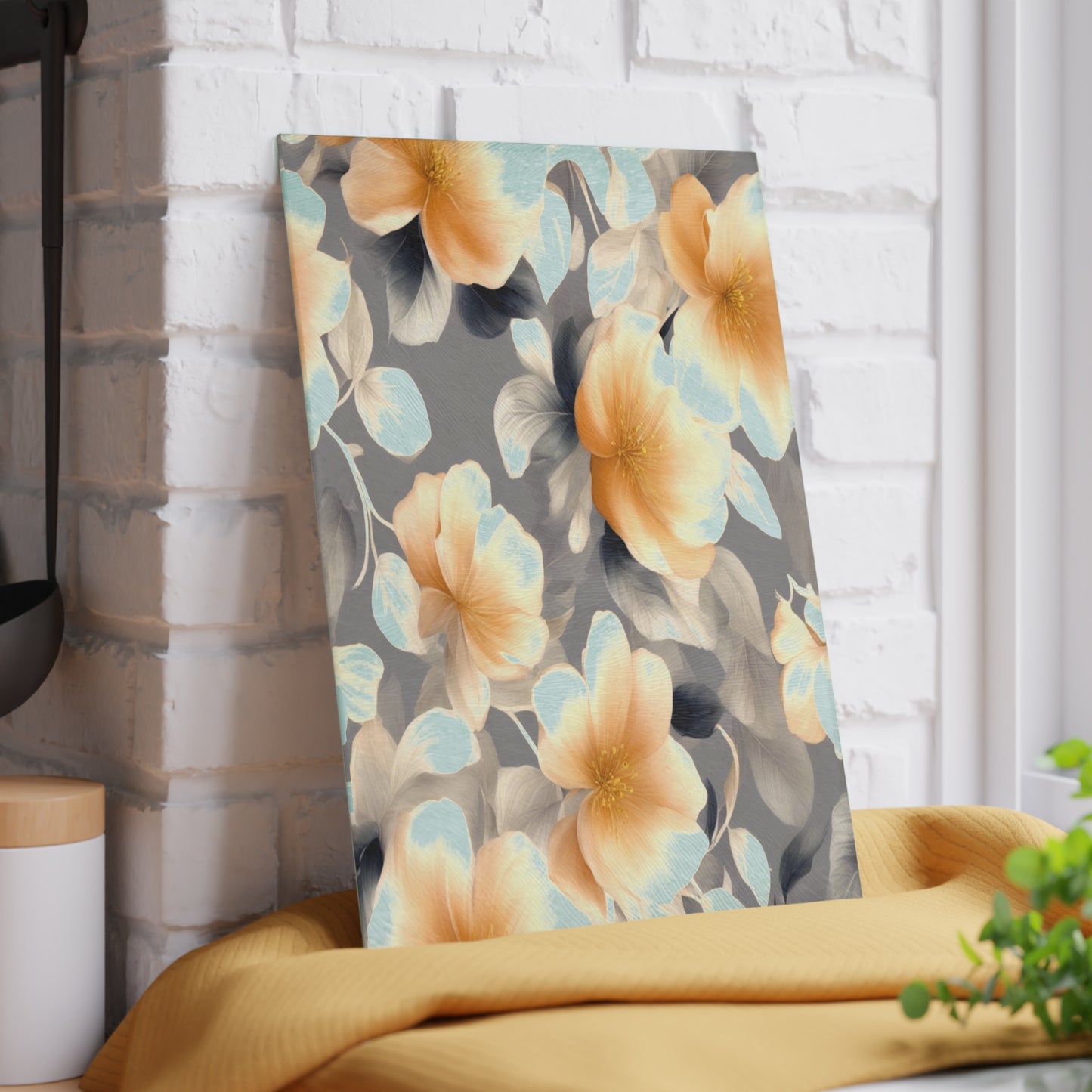 Soft Blossom Floral Bunch Glass Cutting Board, 8" x 11"