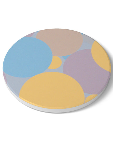 Pastel Baby Blue and Peach Patches 4" x 4" Round Ceramic Coaster