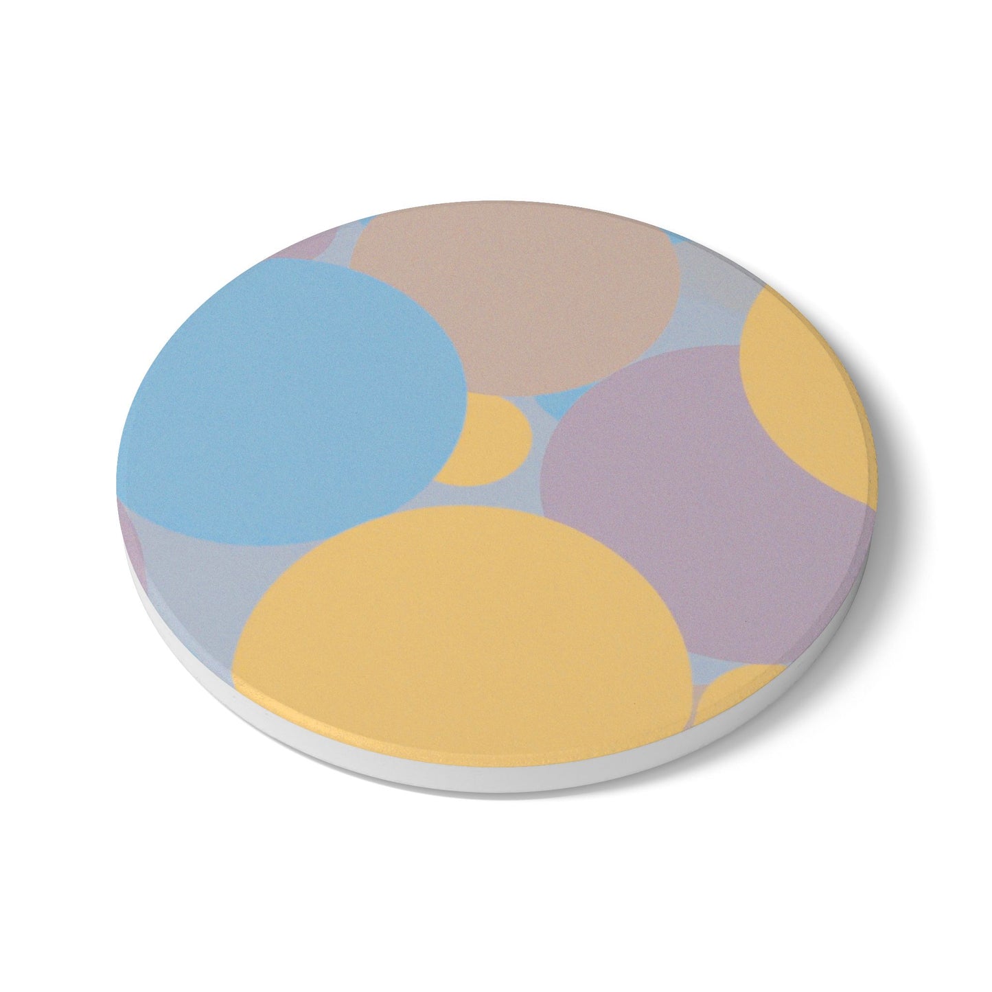 Pastel Baby Blue and Peach Patches 4" x 4" Round Ceramic Coaster