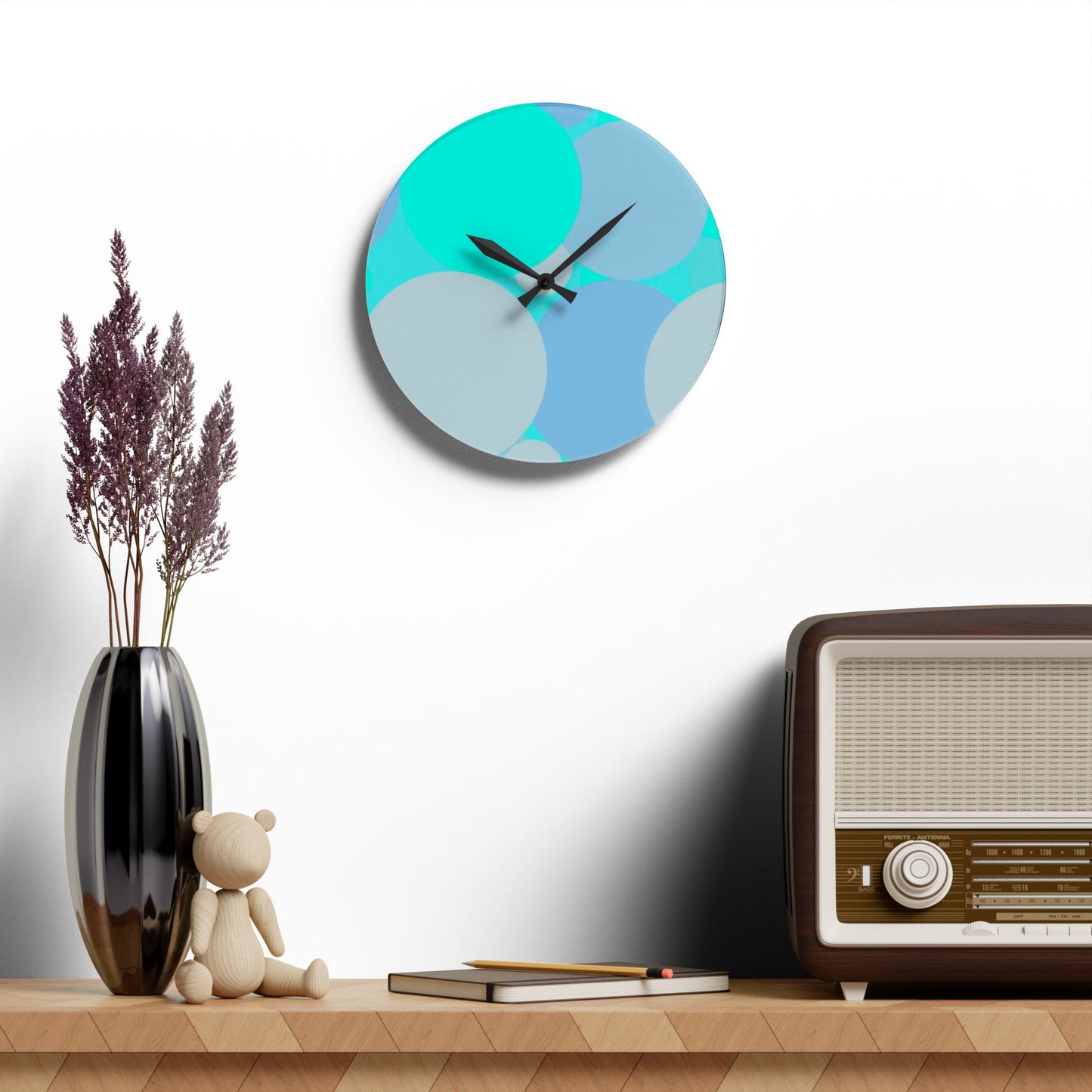 Pastel Tan and Tif Patches Acrylic Wall Clock, Round or Square, 10.75" x 10.75"