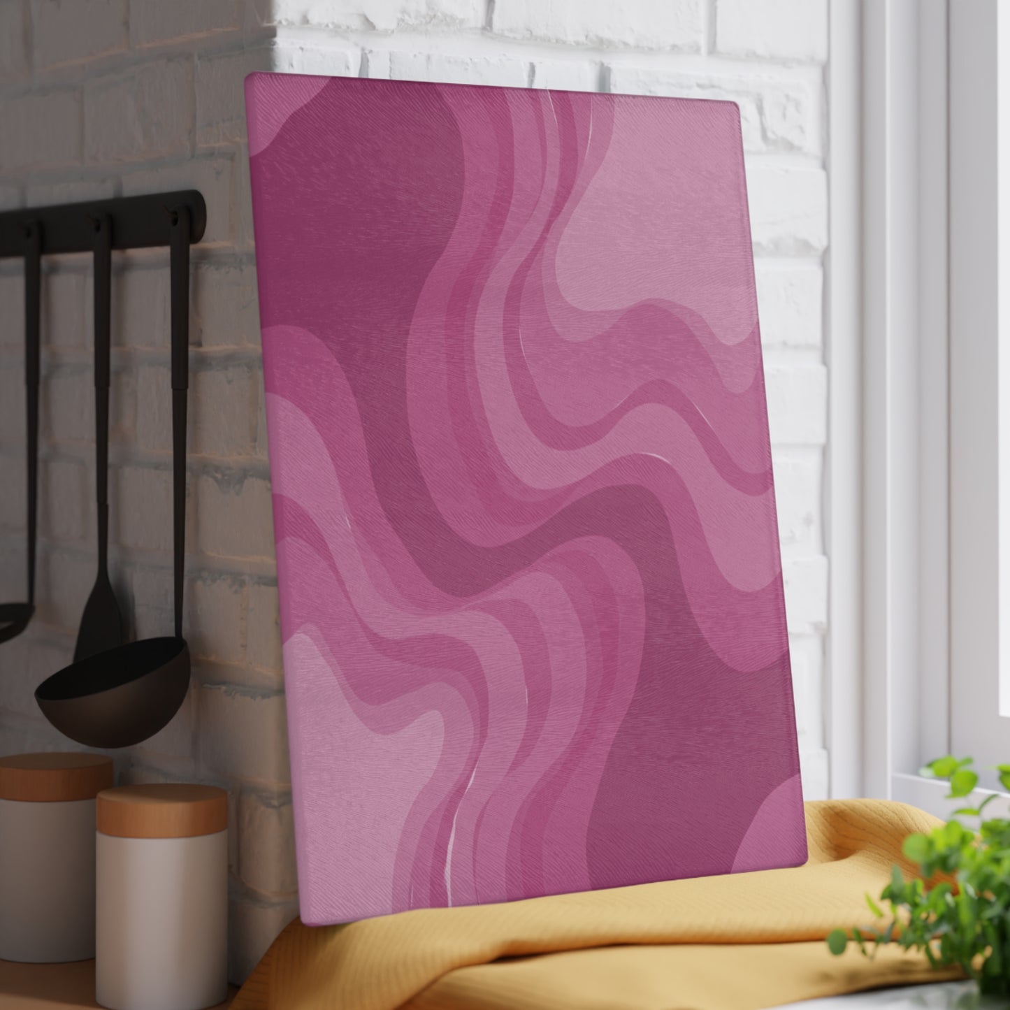 Pinky Mauve Wavey Glass Cutting Board, 11" x 15"