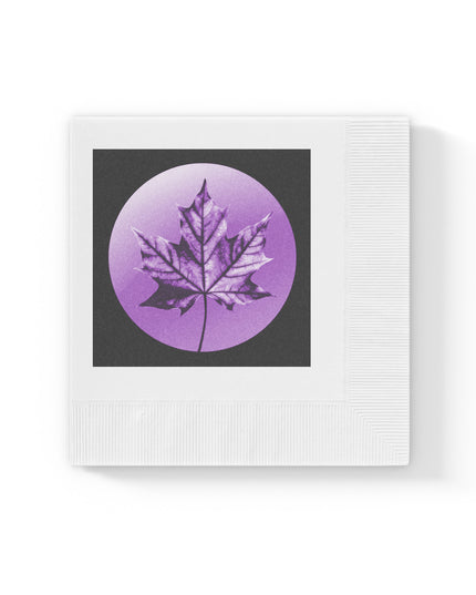 Purple Maple Leaf White Coined Napkins, 4.8" x 4.8"