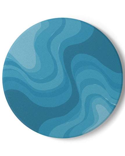 Sky Blue Wavey 4" x 4" Round Ceramic Coaster