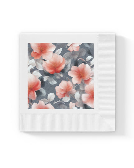 Red Blossom Floral Bunch White Coined Napkins, 6.5" x 6.5"
