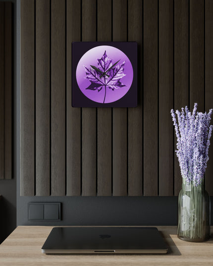 Purple Maple Leaf Acrylic Wall Clock, Round or Square, 10.75" x 10.75"