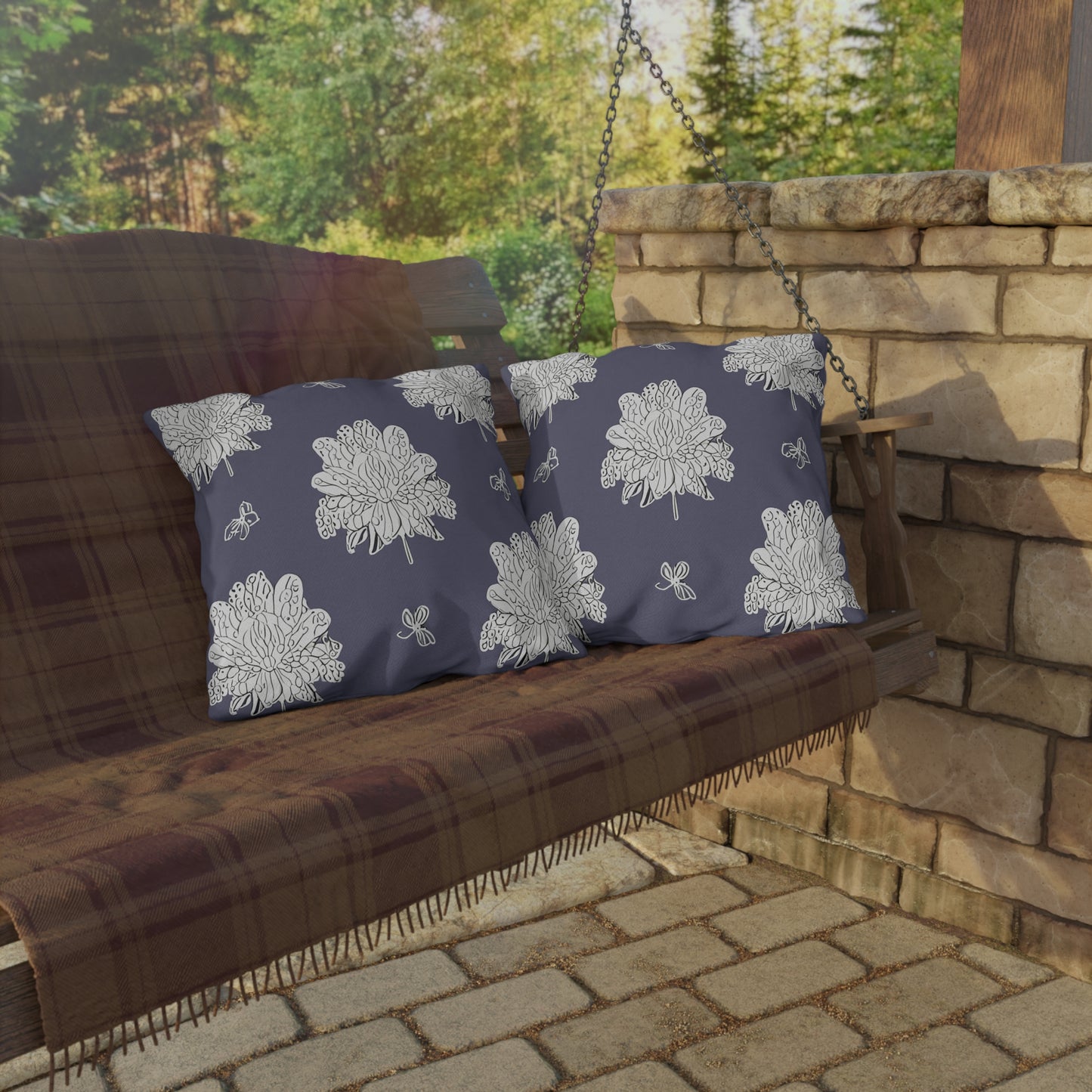 White Floral Butterflies 20" x 20" Outdoor Pillow