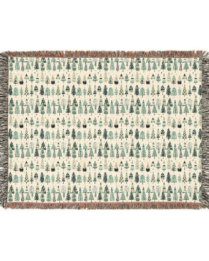 Mini Vintage Green Trees Woven Blanket, 80" x 60"