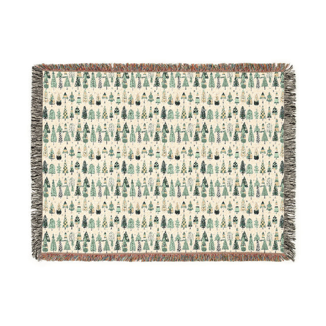 Mini Vintage Green Trees Woven Blanket, 80" x 60"