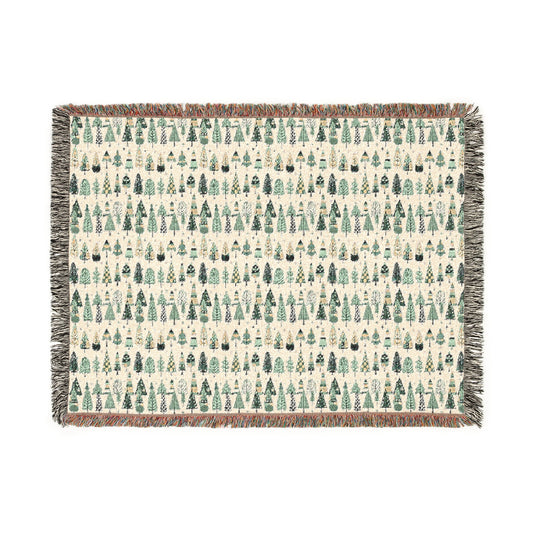 Mini Vintage Green Trees Woven Blanket, 80" x 60"