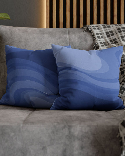 Deep Blue Wavey Spun Polyester Square Pillowcase, 14" x 14"