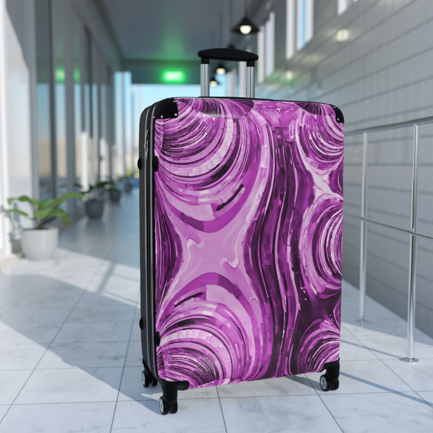 Uzi Spiral Powder Lavender Large Suitcase with built in lock, 4 double-wheels, telescopic handle, and ABS back hard-shell