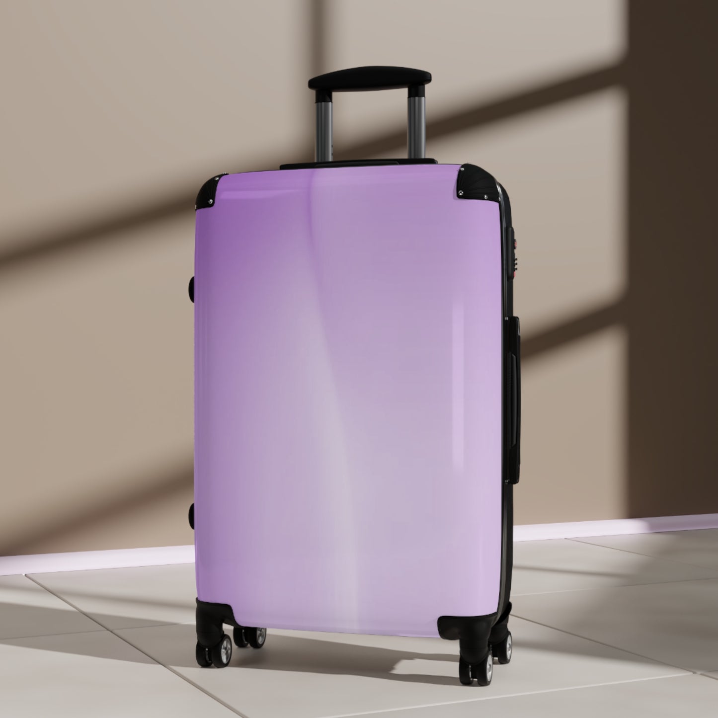 Soft Lavender Fade Medium Suitcase with built in lock, 4 double-wheels, telescopic handle, and ABS back hard-shell