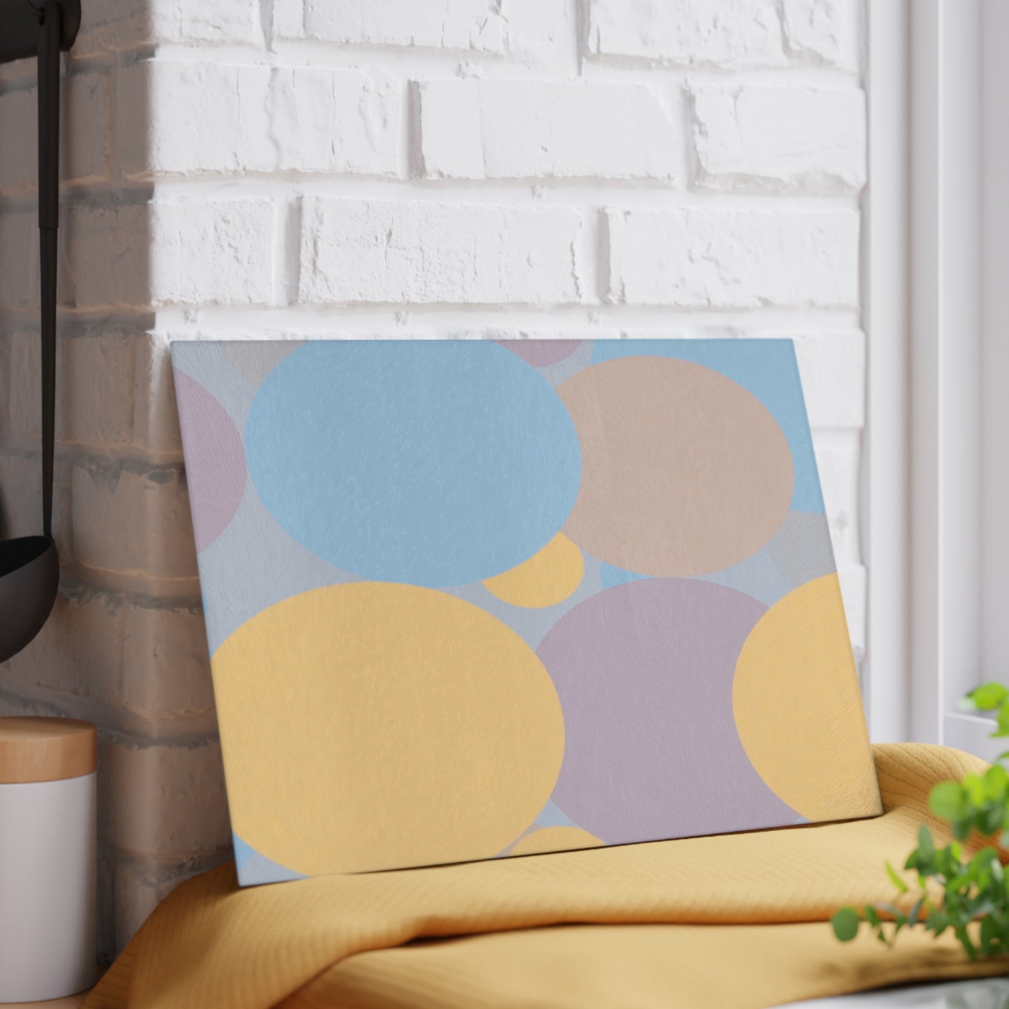 Pastel Baby Blue and Peach Patches 8" x 11" Glass Cutting Board
