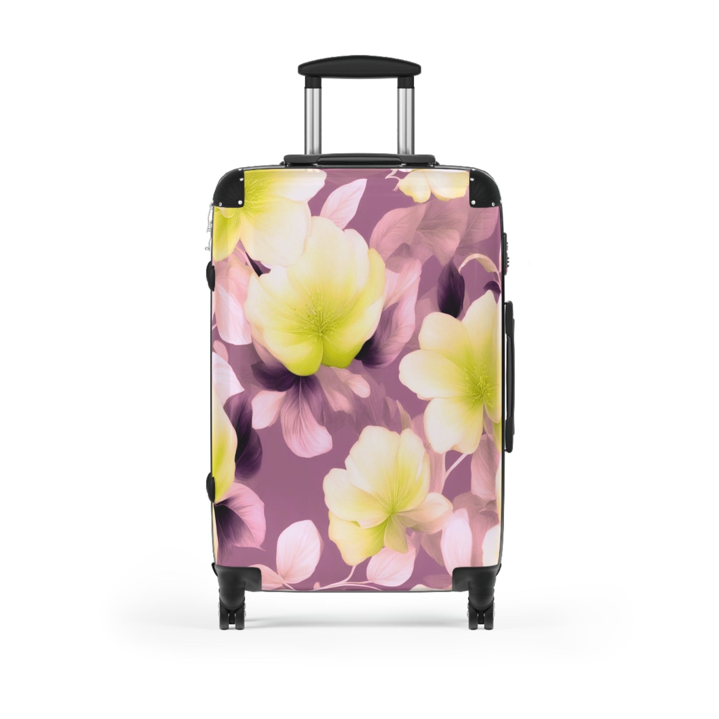 Lemon Blossom Floral Bunch Medium Suitcase with built in lock, 4 double-wheels, telescopic handle, and ABS back hard-shell