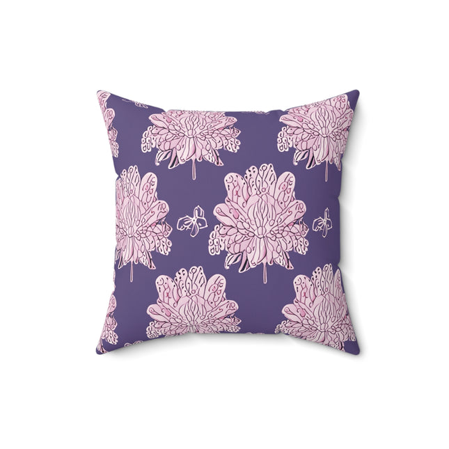 Magenta Floral Butterflies 16" x 16" Faux Suede Square Pillow