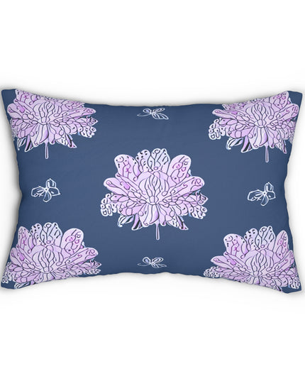Purple White Floral Butterflies Spun Polyester Lumbar Pillow, 20" x 14"