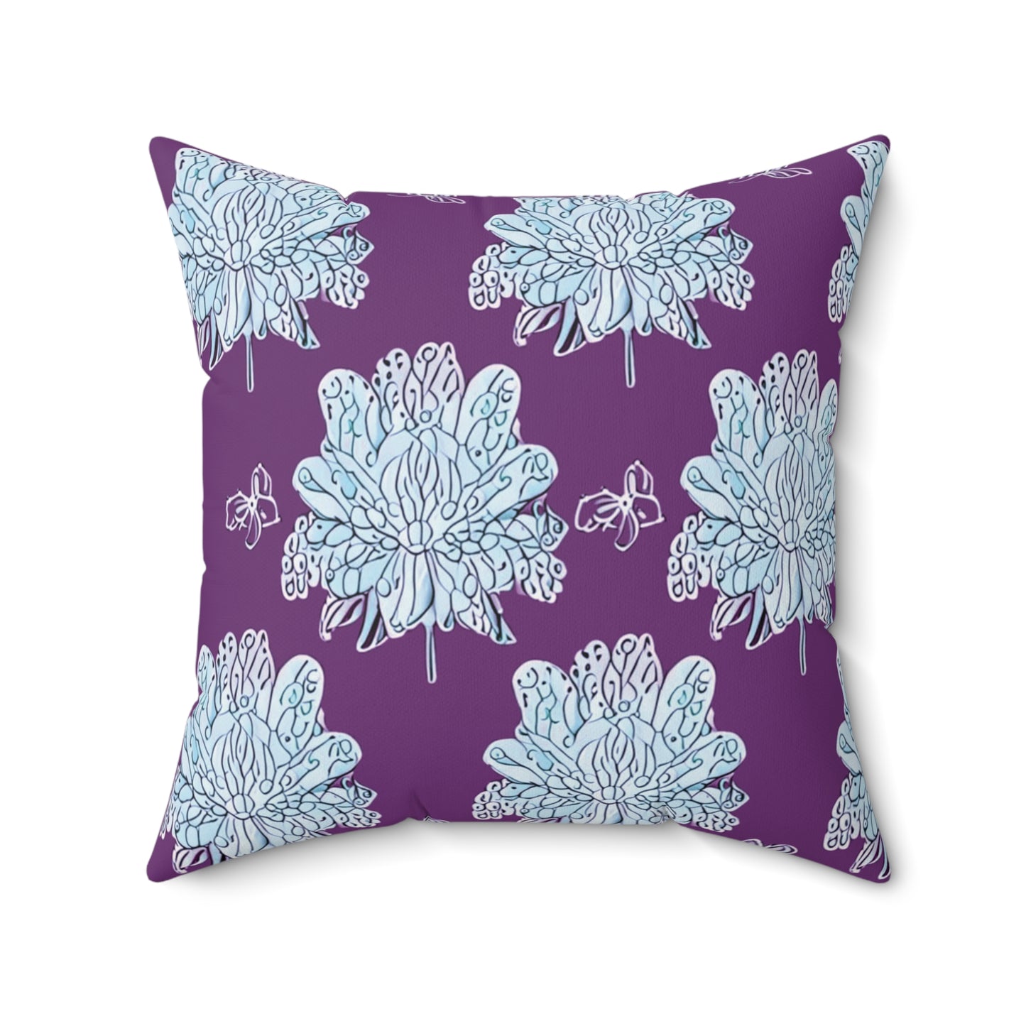 Blue Floral Butterflies 20" x 20" Faux Suede Square Pillow