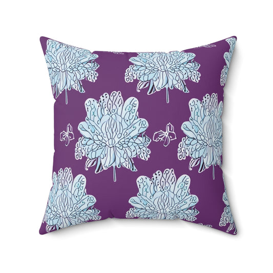Blue Floral Butterflies 20" x 20" Faux Suede Square Pillow