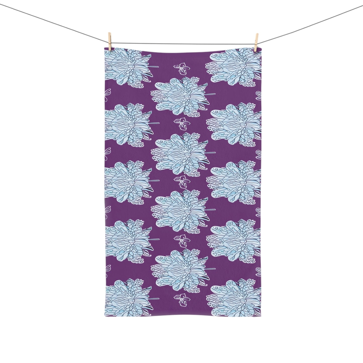Blue Floral Butterflies Hand Towel, 16" x 28"