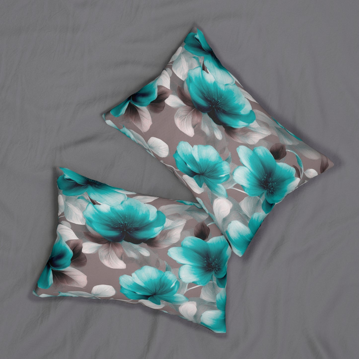 Tif Green Gray Floral Bunch Spun Polyester Lumbar Pillow, 20" x 14"