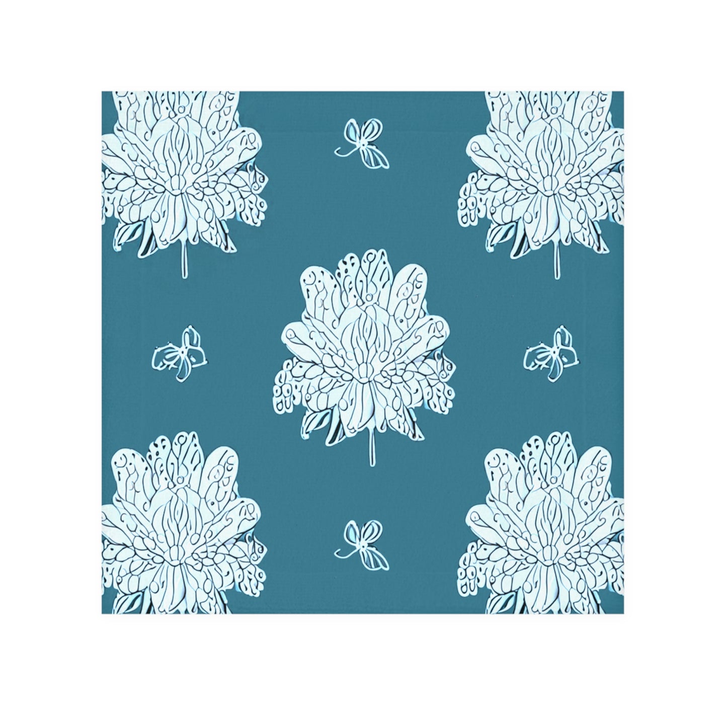 Tif Green White Floral Butterflies Face Towel, 13" x 13"