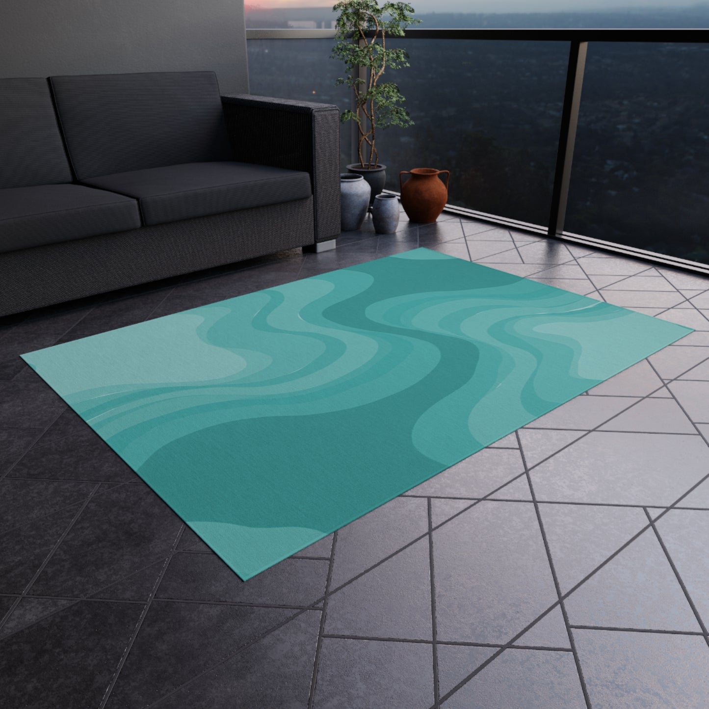 Tif Green Wavey 60" x 84" Outdoor Rug
