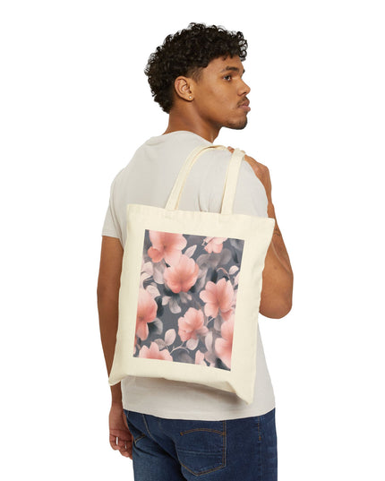 Peach and Blue Gray Floral Bunch Cotton Canvas Tote Bag