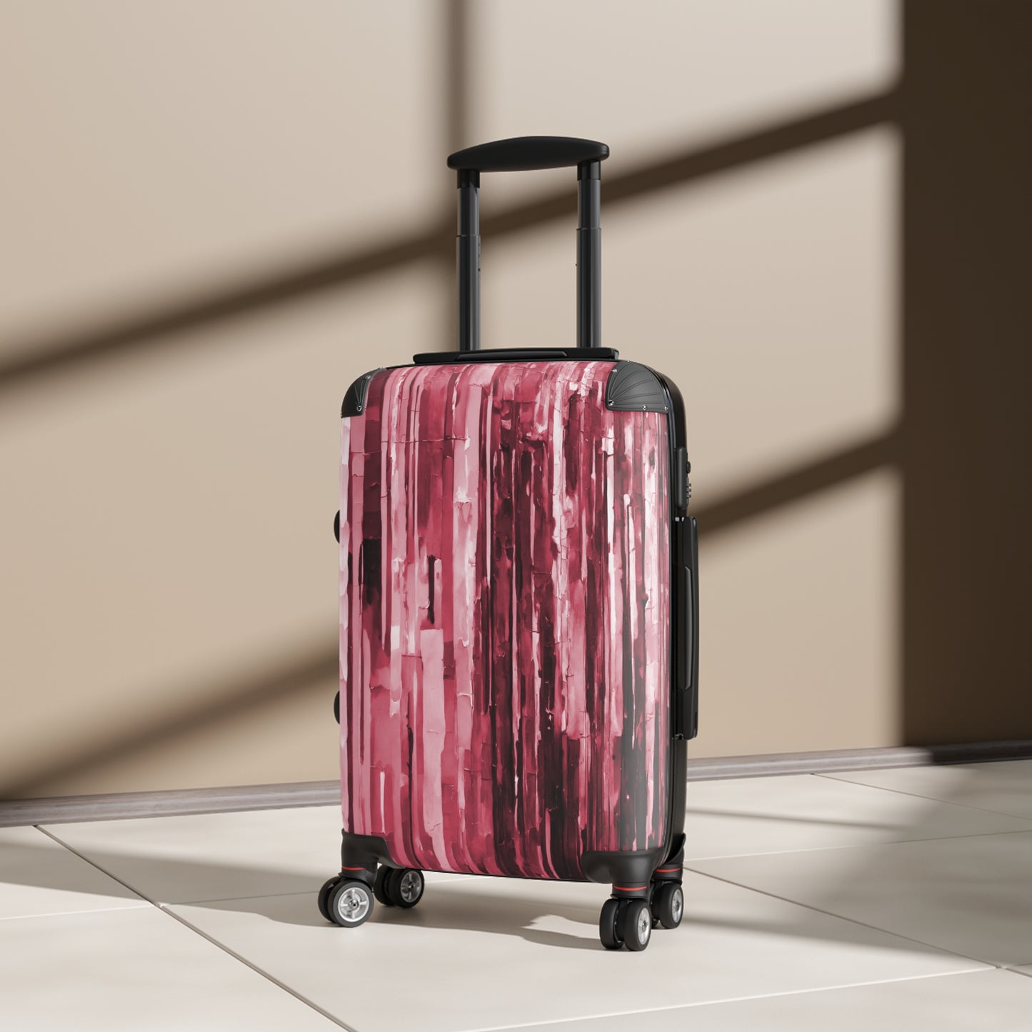 Striped Ruby Small Suitcase with built in lock, 4 double-wheels, telescopic handle, and ABS back hard-shell