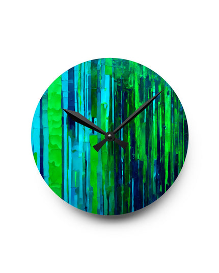 Striped Blue Green Acrylic Round Wall Clock, 8" x 8"